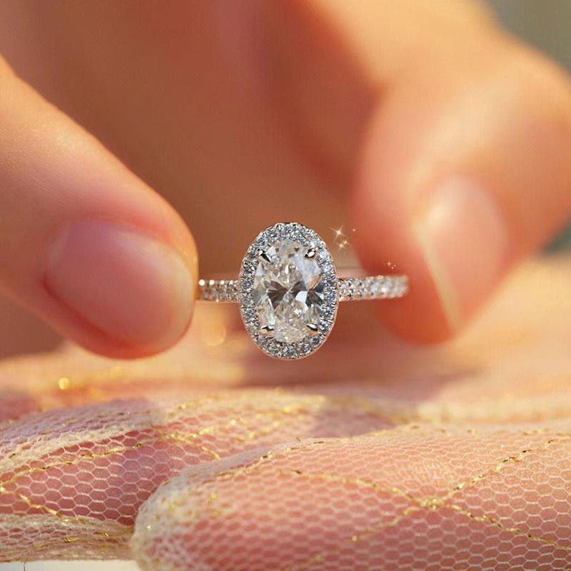 Oval Micro-Pave Zircon Simulated Diamond & Moissanite Egg-Shaped Open Ring for Women