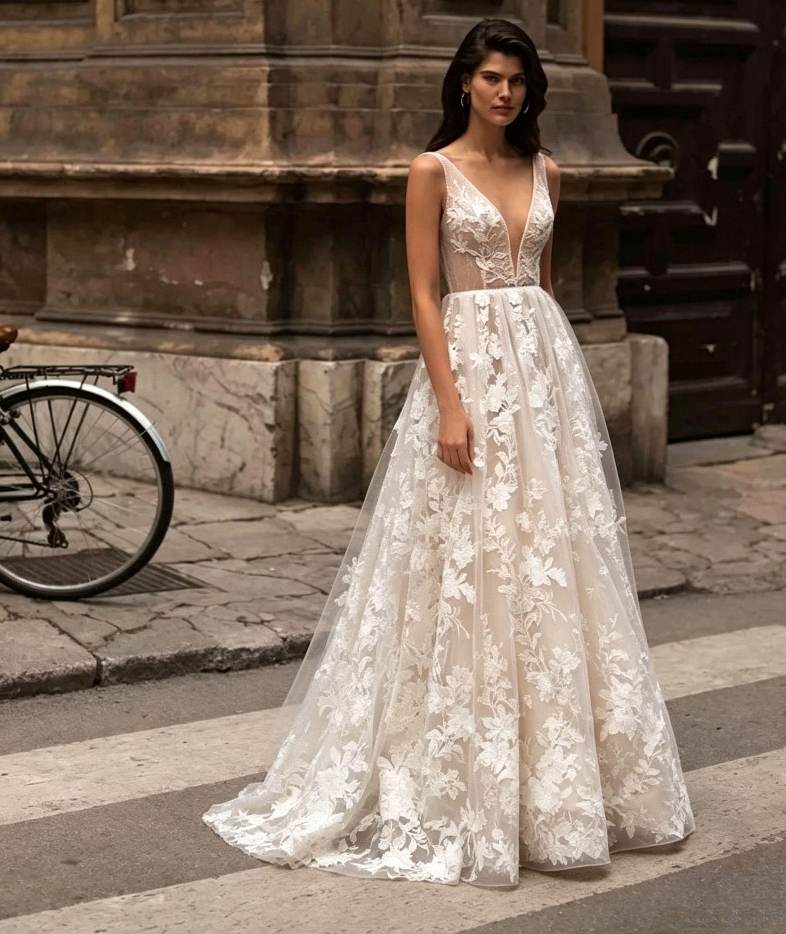 Franču eleganta viegla kāzu kleita 1011