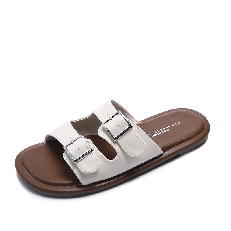 Slippers Casual Beach Shoes Slippers Women's Low Luxury Wooden Shoes Summer 2024 New Fashion Solid Color Sewing Casual