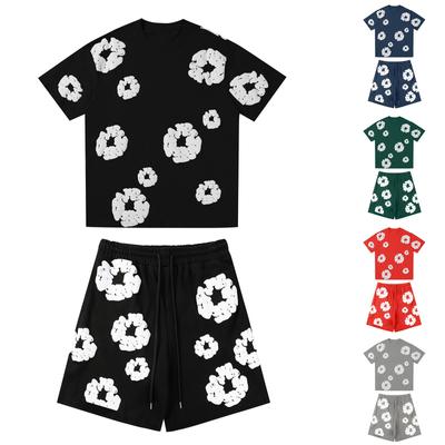 Dámske a pánske ležérne tričko a šortky voľného strihu s potlačou Dvojdielny trend pouličnej módy Krátke rukávy+šortky