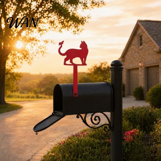 Outdoor Mailbox Sign Yard Iron Signage with Fixed Holes, Metal Cat Butterfly Decoration, Hole for Wood Leather Mailboxes Mounting