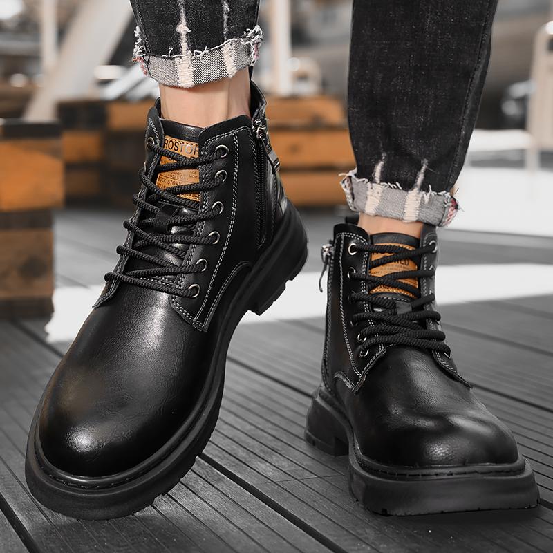 Mode Warme Plüsch Pelz Winterstiefel 2024 Neue Mode Herren Motocross Stiefel Herren Leder High Top Schuhe Motorrad Basic Stiefel für Männer