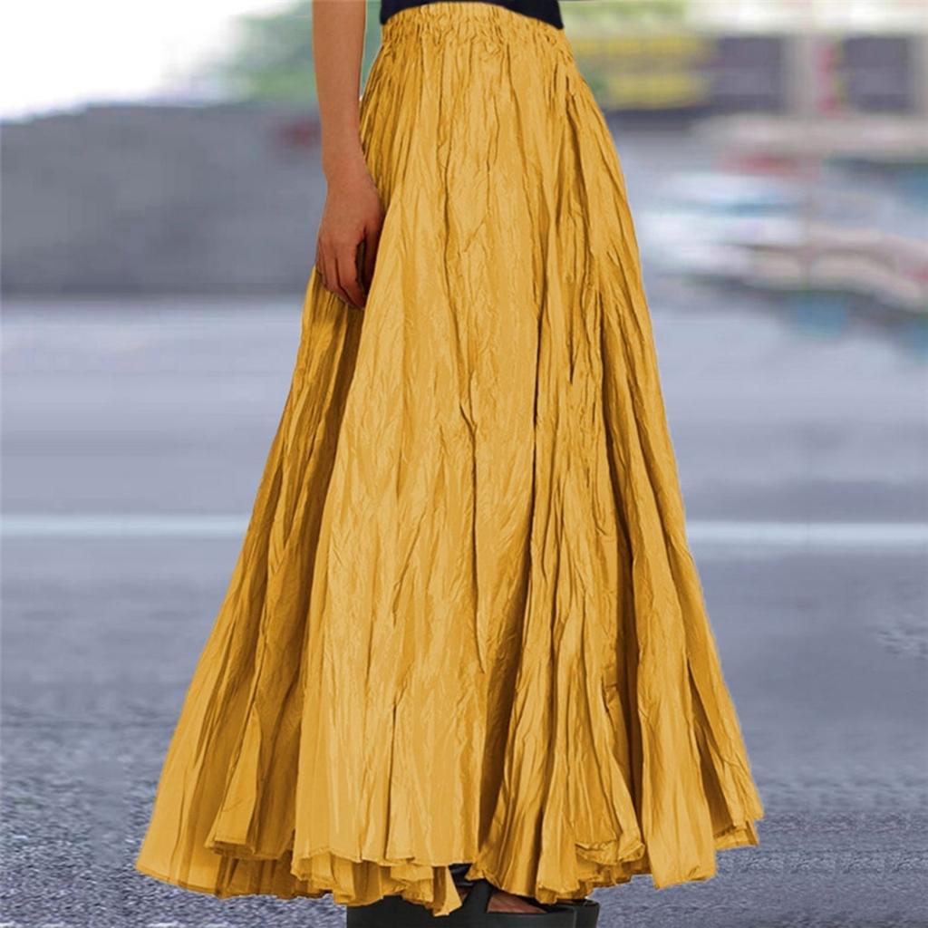 Women's  Casual Pleated Solid Color Half Skirt, Pleated A-line Skirt, Large Swing Floor-length Skirt