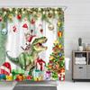 Festive Christmas Shower Curtain - Funny Cat & Dinosaur Design with Xmas Ornaments, Waterproof Polyester Bathroom Decor, 72x72in