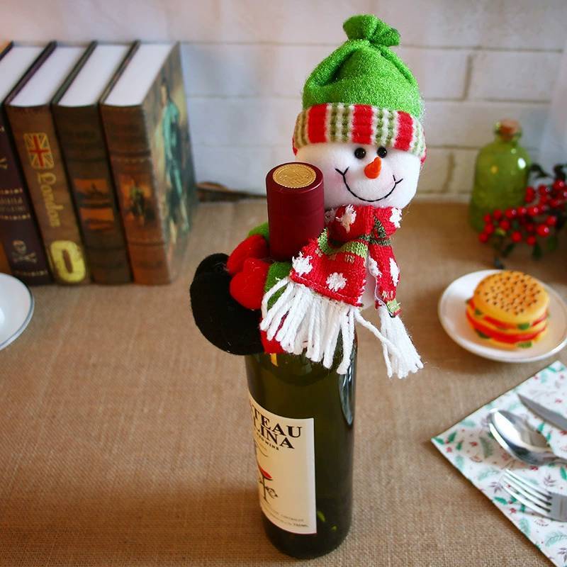 Manchons pour bouteilles de vin Père Noël et Bonhomme de neige avec design cartoon pour décoration de fête de Noël