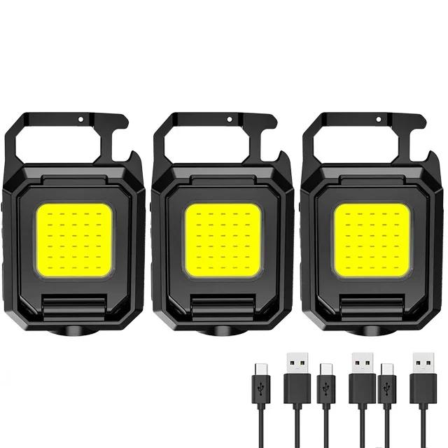 XPE Pocket Work Light 1000LM COB LED Mini Keychain Light USB Rechargeable Flashlight IPX4 Waterproof for Outdoor Camping Hiking