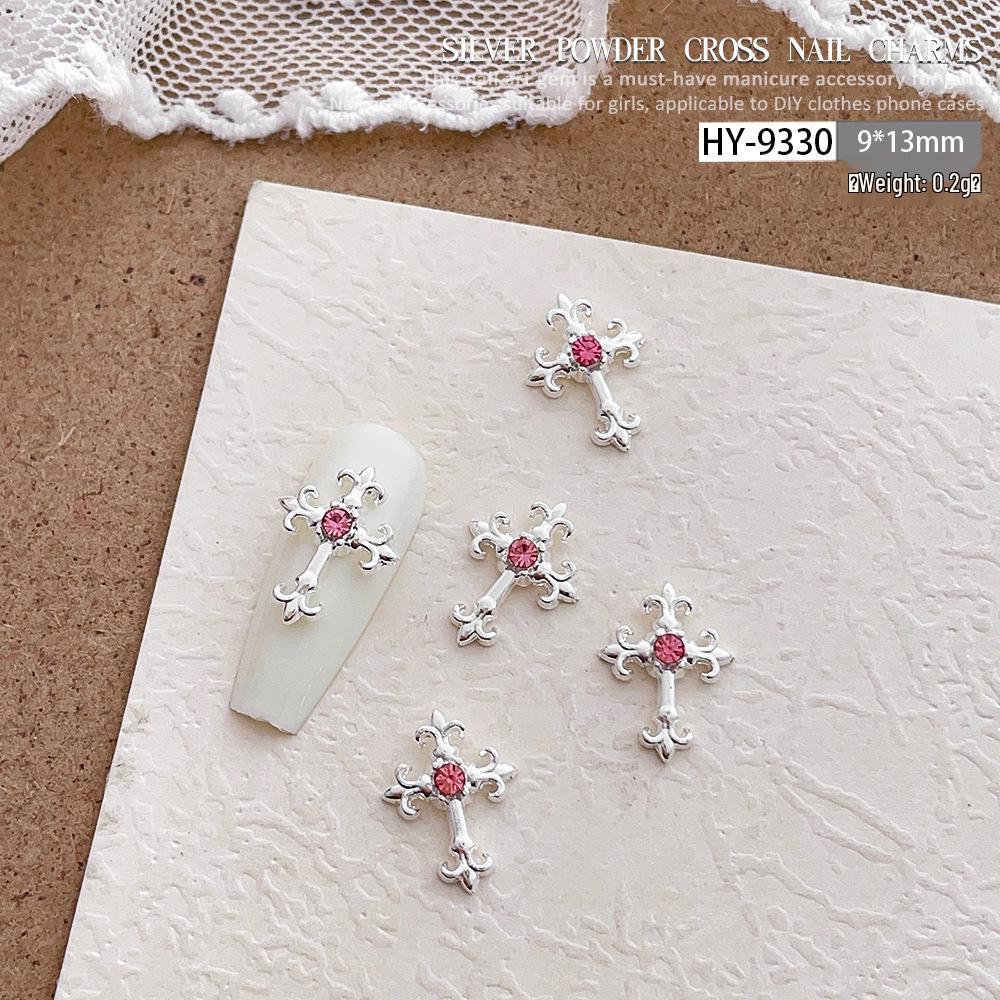Pink Rhinestone Cross Nail Art Decorations: Multiple Styles of Wearable Metal Nail Accessories