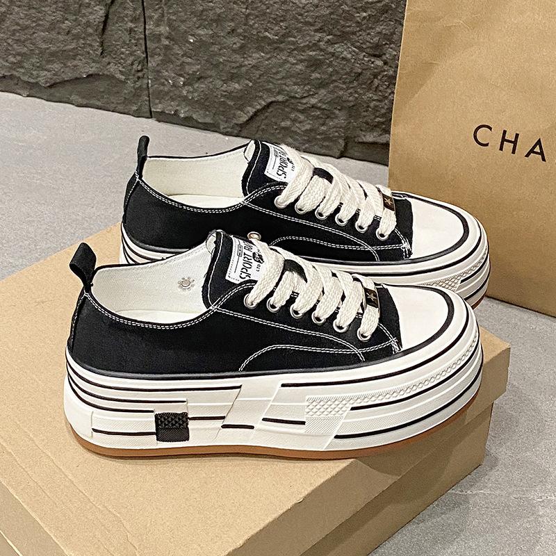 

[Han Lu] Versatile trendy casual shoes In the spring of 2025, the new platform muffin shoes will increase the height of 5cm canvas shoes. 35