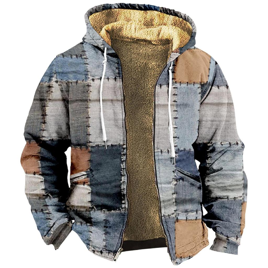 Men's Personalized Casual Printing Long Sleeve Zipper Sweater Thick Cotton Suit Winter