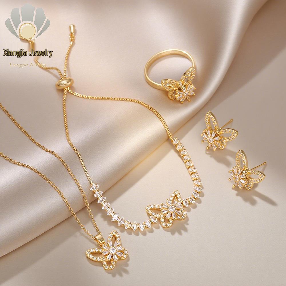 Women's Rotating Butterfly Necklace and Earrings Set: Light Luxury, Fashionable and Versatile.