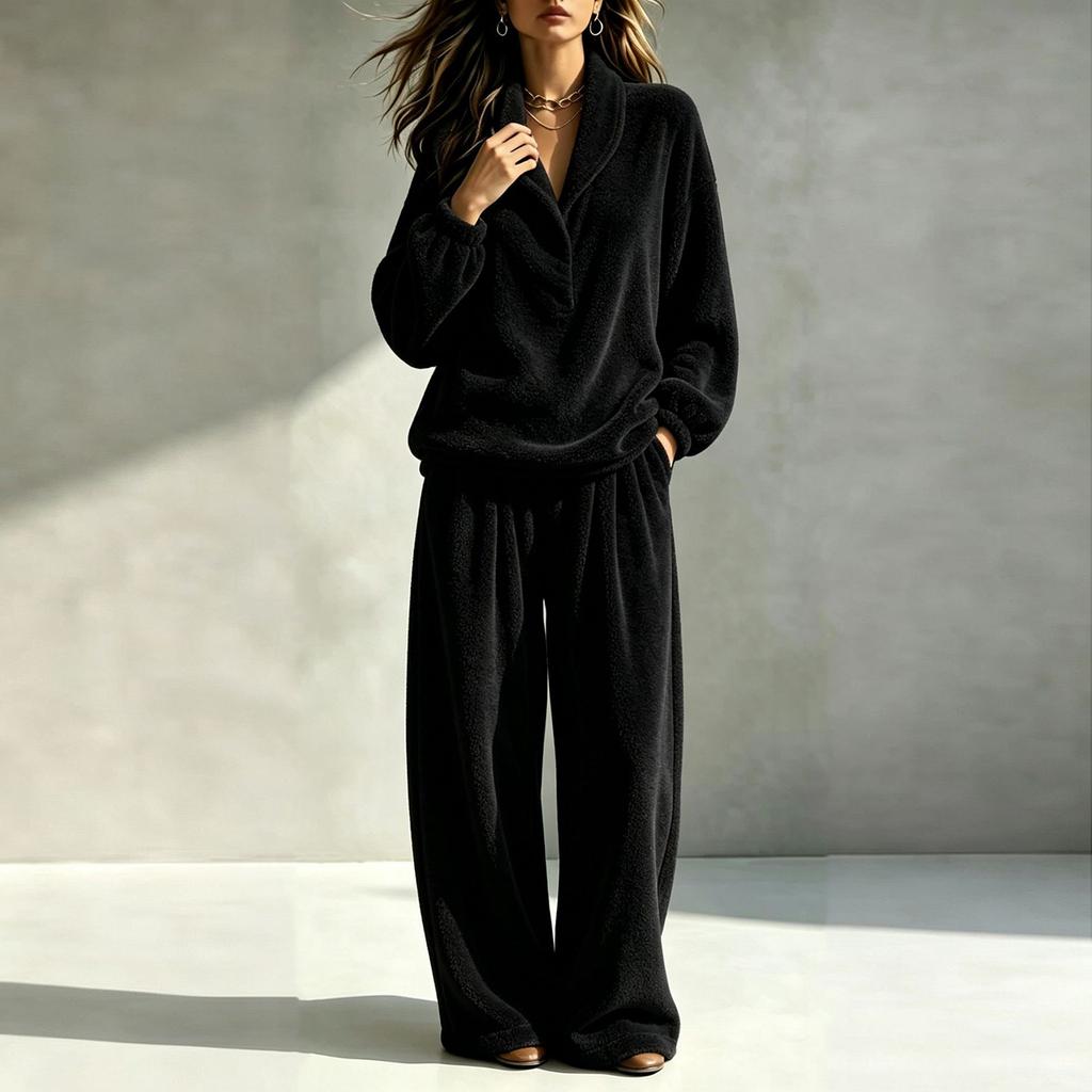 Women's Fall Winter Two-Piece Set Thick Warm Loose Fit Casual Loungewear