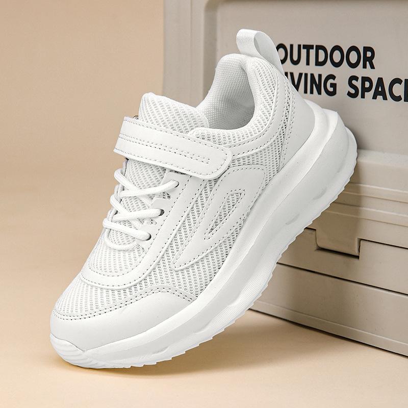 Детская маленькая белая обувь весна и осень сетчатая дышащая средняя и большая мальчики и девочки белые спортивные кроссовки