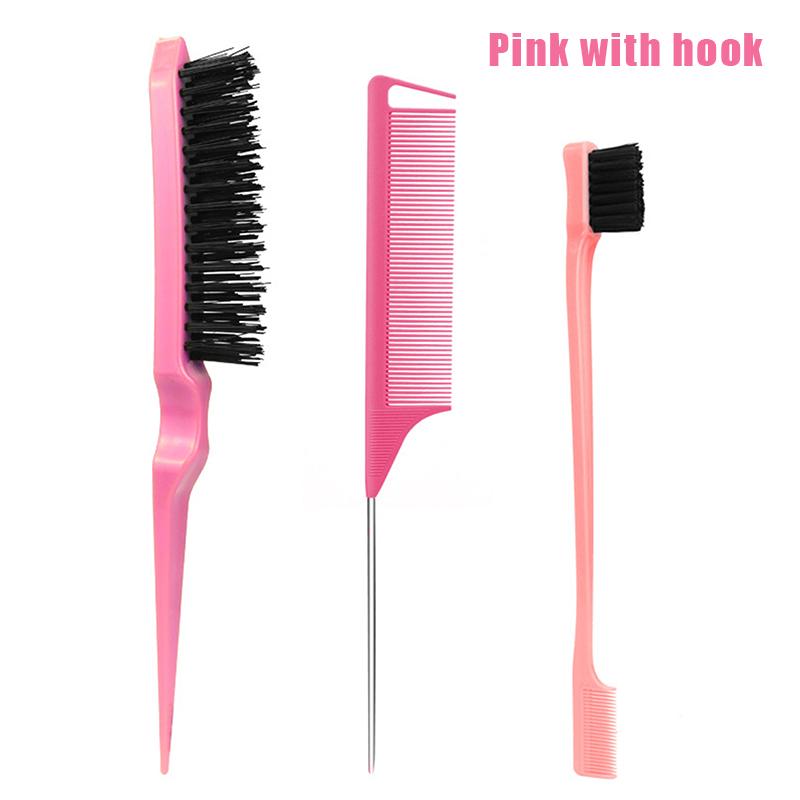 3Pcs Hair Styling Comb Hair Brush Set, Teasing Edge Brush Rat Tail Comb For Curly/Straight/Wet/Dry/Long/Shot Hair