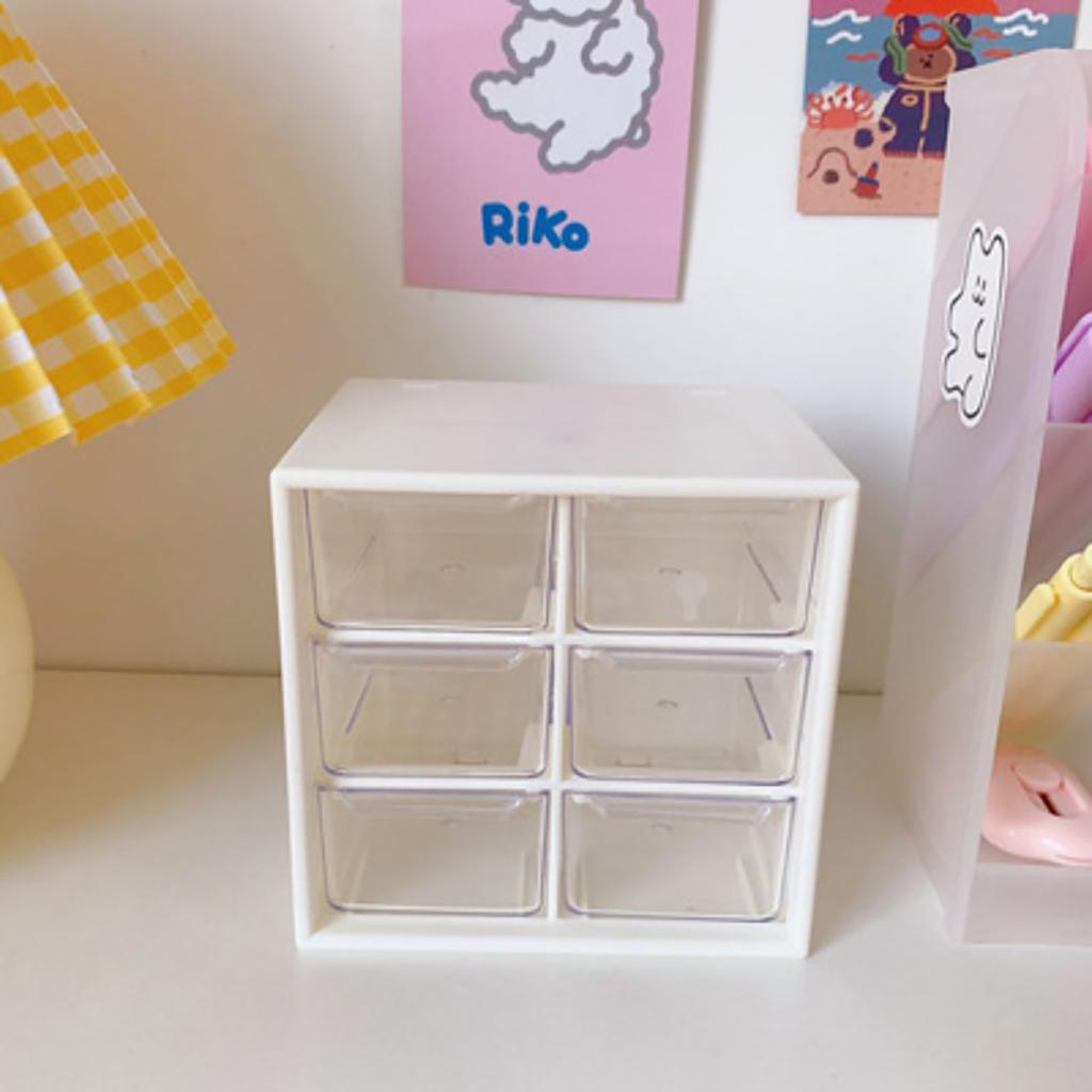 1pc 6-grid Cosmetic Storage Box, Plastic Drawer Type Transparent Desktop Cabinet Jewelry Stationary Storage Container Organizer