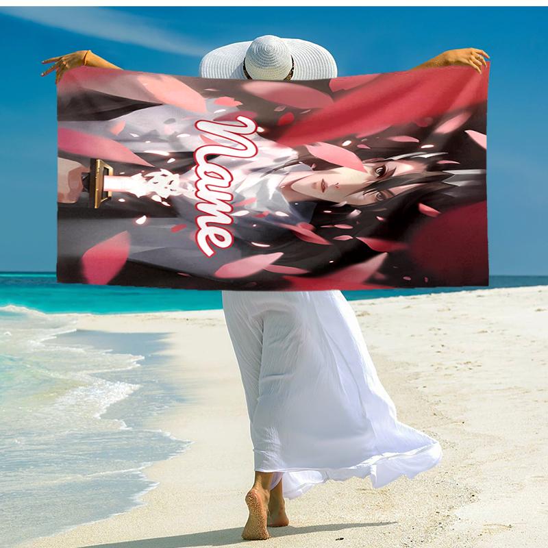 Personalized customized proof beach towel with Byakuya Kuchiki pattern - soft, absorbent, quick-drying, perfect swimming, camping&bathing