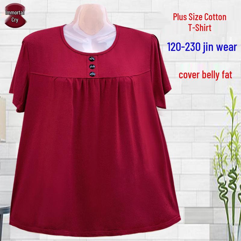 

Women s Plus Size Loose Cotton Short-Sleeve T-Shirt, Breathable Round Neck Summer Top for Middle-Aged and Elderly Moms (Fits Up to 200 lbs) 3XL (recommended for 145-160 jin)