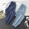 New Ice Silk Jeans Women's Summer High Waist Loose Nine-point Casual Tied Feet Harlan Pants Women's Summer