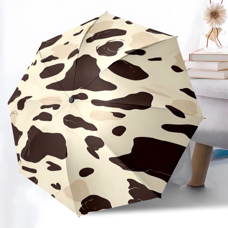 1 pièce Parapluie Automatique Robuste à 8 Baleines, Parapluie Vintage à Imprimé Vache, Imprimé Numérique, Parapluie Pliable pour Utilisation Extérieure en Déplacement