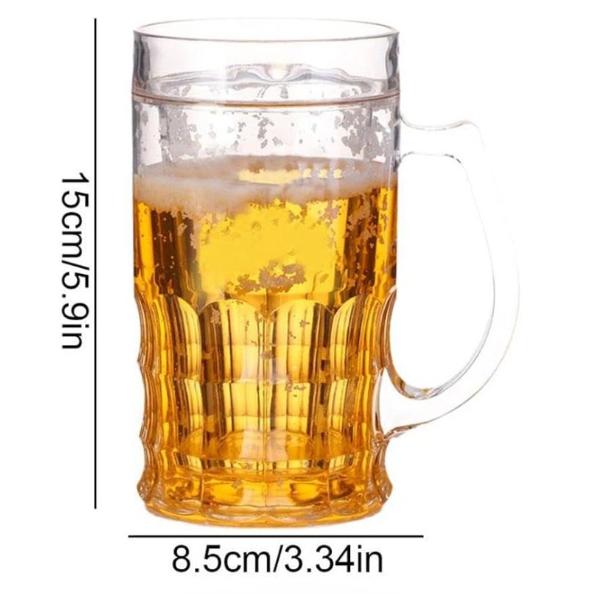 Fake Beer Glasses, 400ml Double Layer Funny Beer Stein Mugs, Realistic Plastic Fake Beer Mugs with Handles Mezzanine Model Beer, Large Capacity Prank