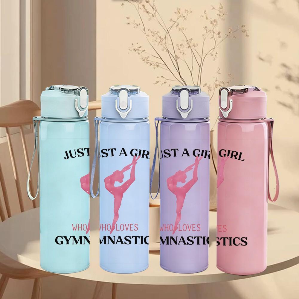 1PC Just A Girl Who Loves Gymnastics Print 750ml Color Plastic Sports Water Bottle Leakproof Flip Straw Lid Suitable for Sports Office Home Use