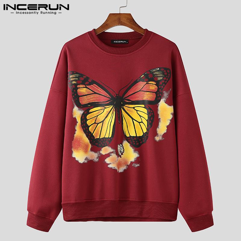 INCERUN Men Casual Eound Neck Long Sleeve Print Pullovers Sweatshirts