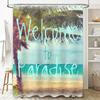 Welcome Beach Shower Curtain Palm Tree Print for Bathroom Decor