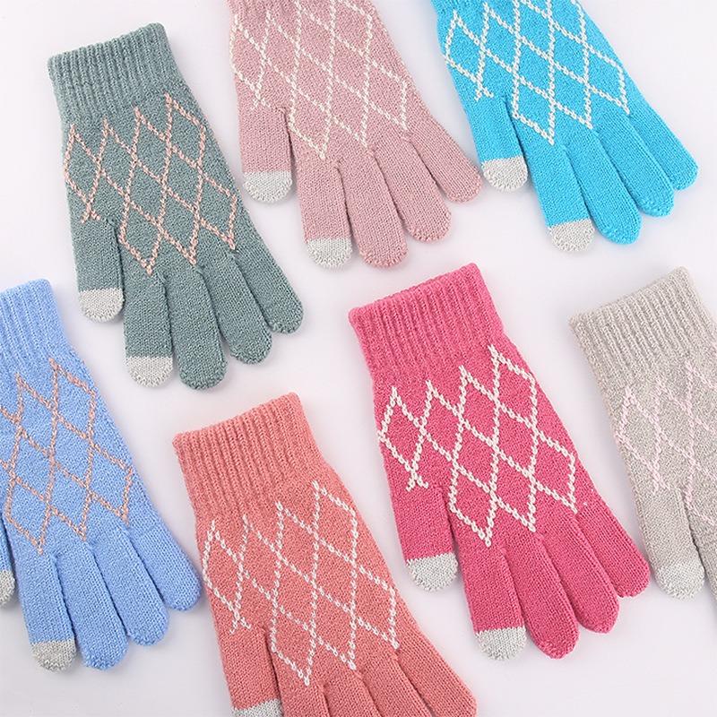 Warm touch screen wool gloves Winter women's jacquard fleece thickened finger knitted gloves stall