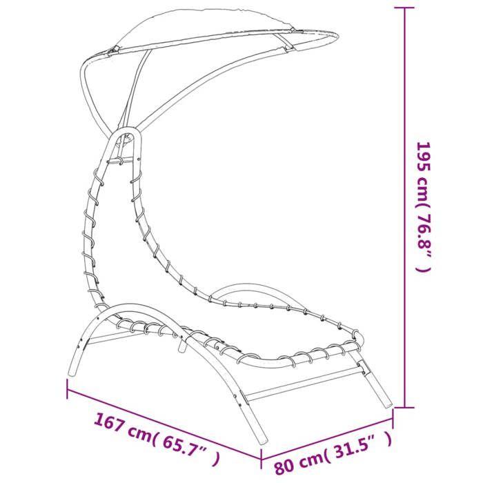 VidaXL Chaise longue avec auvent noir 167x80x195 cm tissu et acier, chaise longue, lit de repos, chaise longue de jardin, 362706