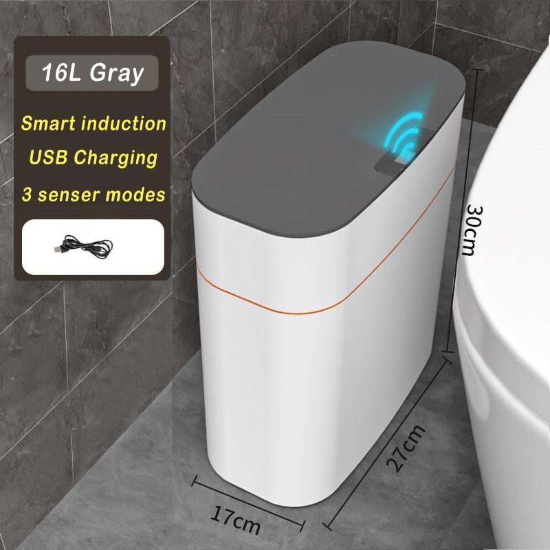 16L New Smart Trash Can High-tech Induction Storage Bucket Bathroom Deodorant Waterproof Trash Can Household with Lid Creative