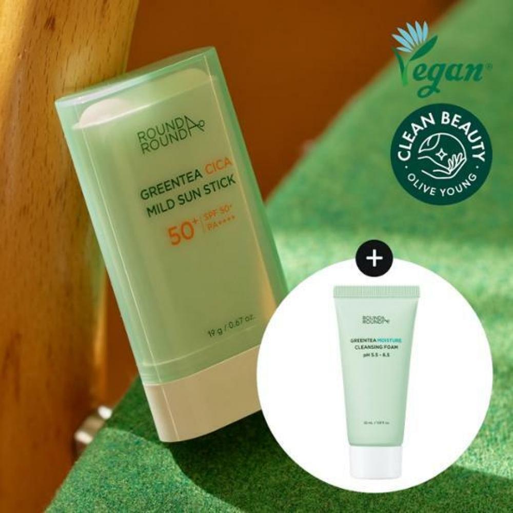 

Roundaround Green Tea Cica Mild Sun Stick 19г Специальный набор очищающая пенка 30мл
