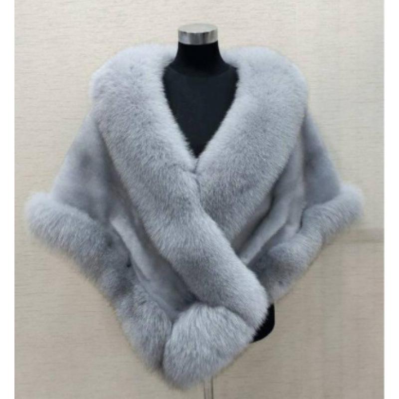 

Женское длинное пальто из искусственной кожи с имитацией норки, новая шаль с воротником из искусственного лисьего меха One size