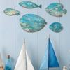 5 Pcs Wood Fish Nautical Wall Decor Rustic Blue Fish Wooden Wall Art Coastal Beach Hanging Sculpture for Home Lake House Bathroom Decor