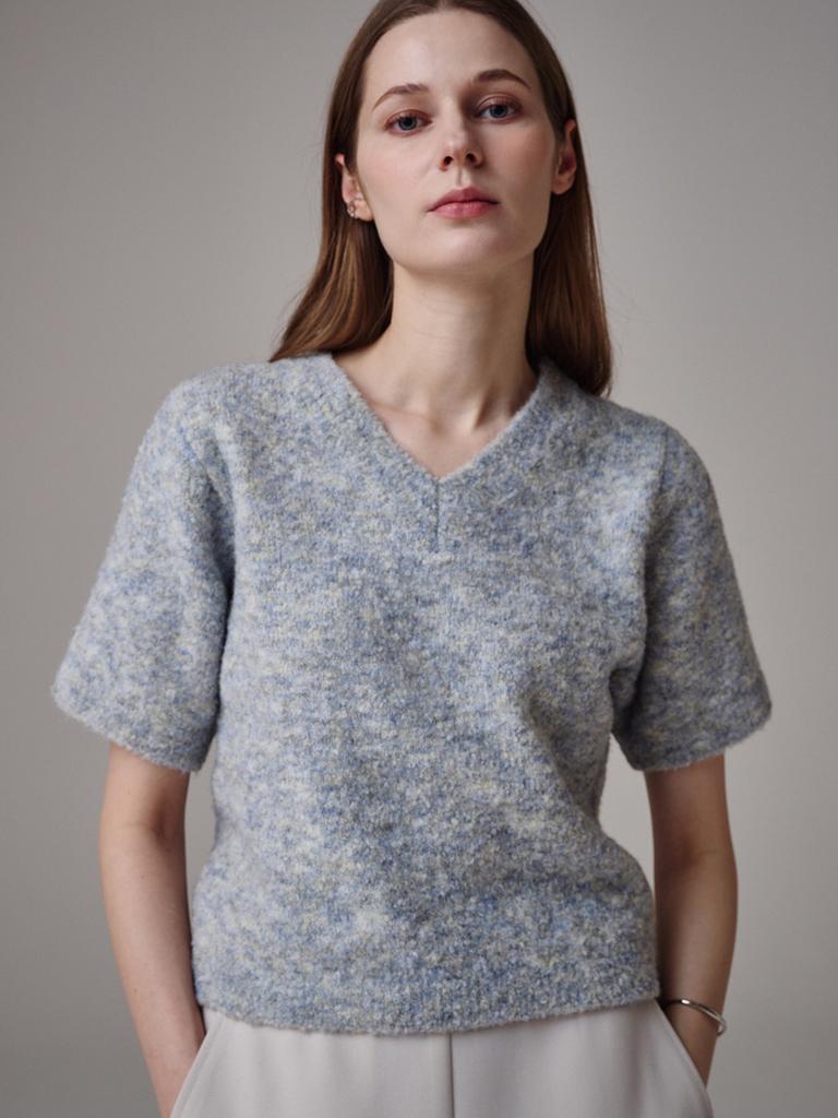 Saengleogsyu Balloon Short Sleeve Knit Blue Gray