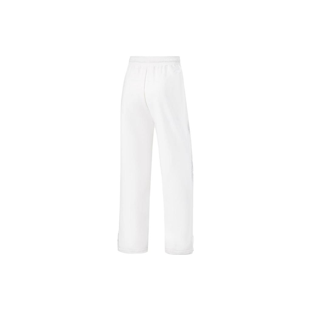 Li Ning Fitness Series Solid Color Antibacterial Straight Leg Water Resistant Knitted Sports Pants Women bottoms Standard-White AKLU112-5