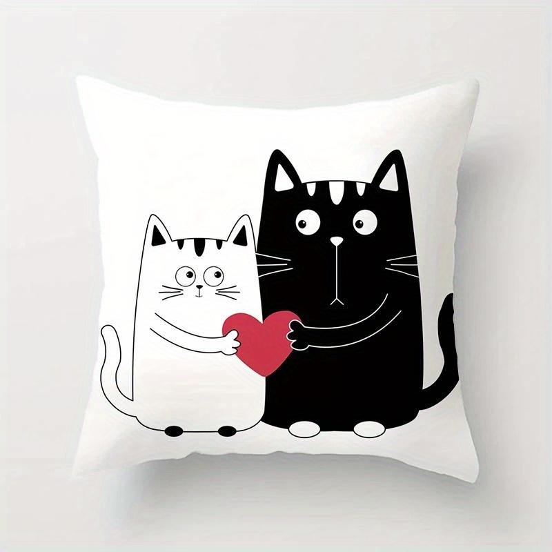 Home Decor Cute Black and White Cat Pattern Pillows Pattern Cushion Cover Suitable for Sofa Bedroom Car Pillow Cover