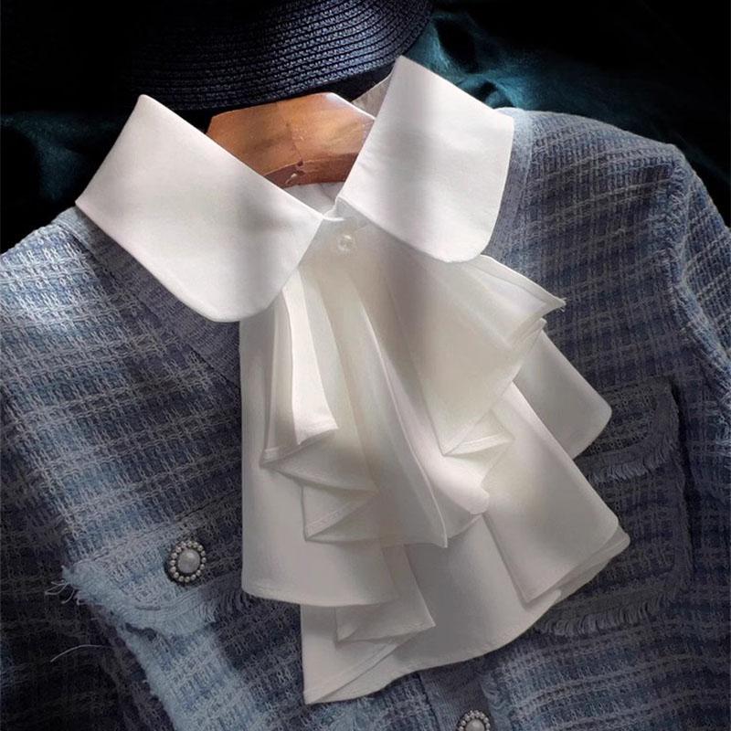 New Ruffle Detachable Collars For Women Tie Vintage White Black Fake Collar Lady Lace False Collar Shirt Lapel Blouse Top Women