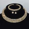 Gold & Silver Rhinestone Jewelry Set: Choker, Bracelet, Stud Earrings, & Necklace