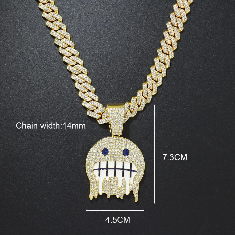 Diamond Icy Face Emoji Pendant Cuban Chain Necklace – Hip Hop Style for Men and Women
