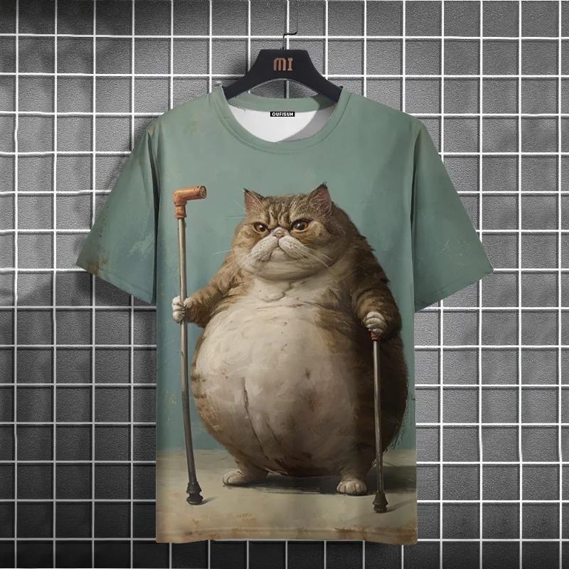 Summer Men's T-Shirt Funny Cat Print Oversized Short Sleeve Man T-Shirt Round Neck Casual Men Women Tee Neutral Clothing