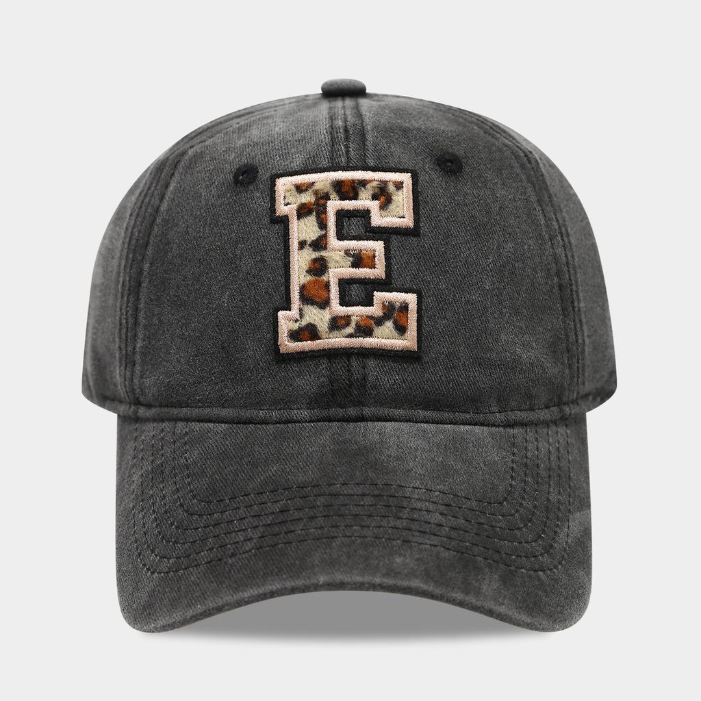 Black Baseball Cap, 26 English Letters Leopard Print Duckbill Hat, Women's Retro Fashion Sports Sun Hat, Trendy Cap