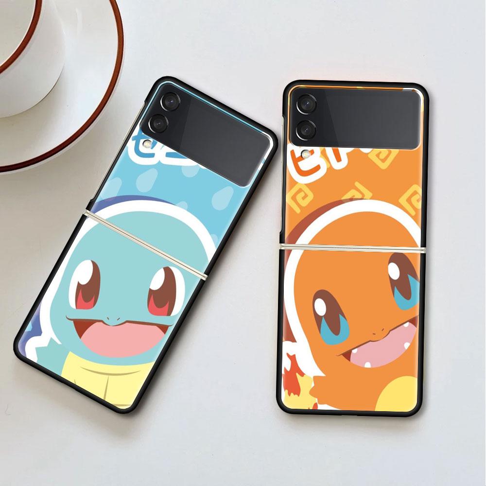 Z Flip 3 Case For Samsung Galaxy Z Flip 3 5G Black Hard Luxury Phone Cover Fall Prevention Fashion PC Shell Cute Pokemon EEvee