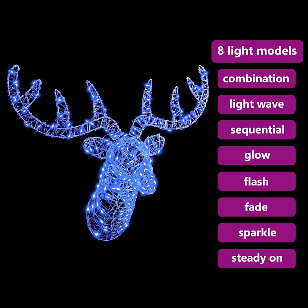 Reindeer Head Decoration with 140 LEDs Blue 68 X 36.5 X 62.5 Cm Acrylic