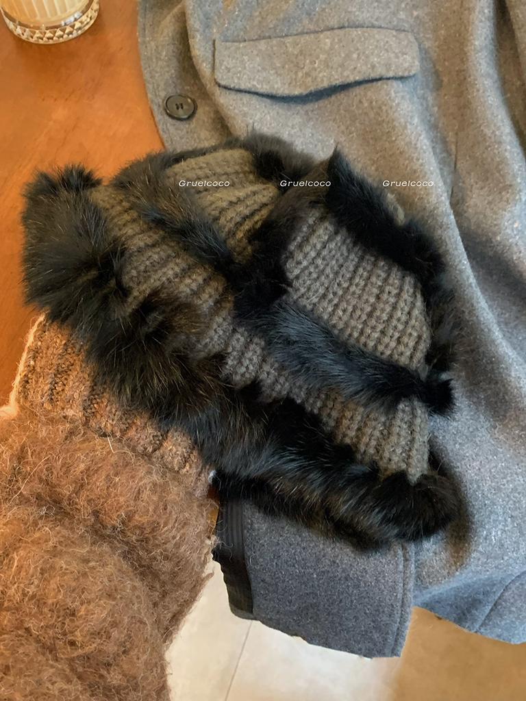 Rabbit Fur Knitted Plush Hat Women'S Autumn And Winter Furry Bucket Hat Big Head Circumference Showing Face Small Wool Hat