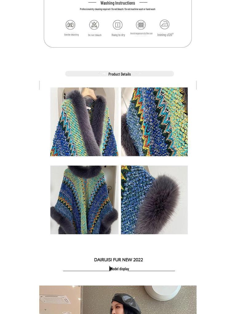 Rabbit Fur Shawl Women's Outerwear: New Autumn/Winter Fashion Cloak with Thickened Collar