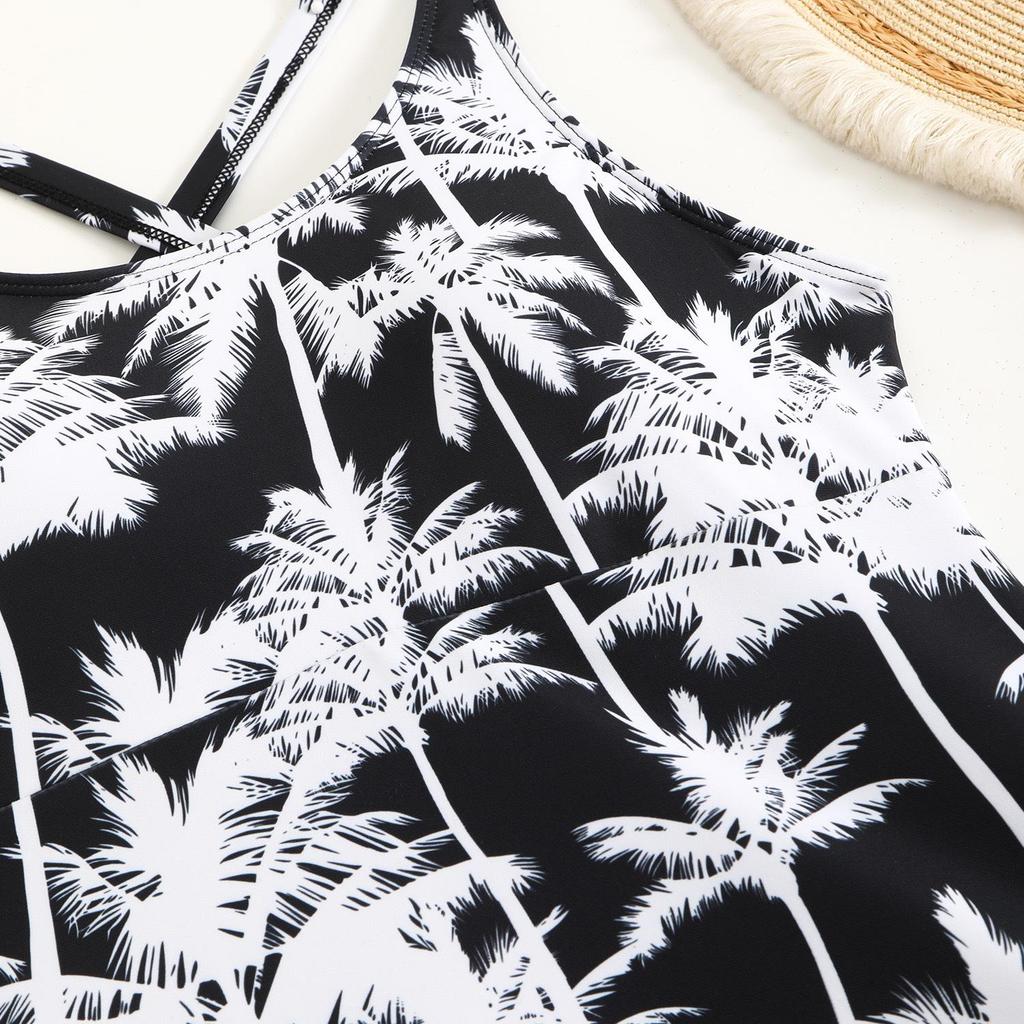 2025 Tankini Feminino Europeu e Americano com Estampa de Coco e Parte de Baixo Boyleg