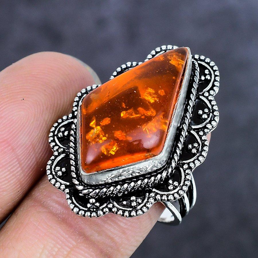 Natürlicher Baltischer Bernstein Edelstein 925 Sterling Silber Schmuck Ringgröße 9 ETC-13972