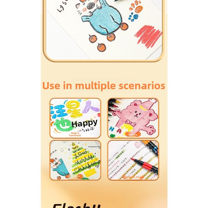 48 Renkli Simli Keçeli Kalemler - Simli Uçlu Neon Parlak Floresan Simli Kalemler, Yağ Bazlı Mürekkep, Orta Uç