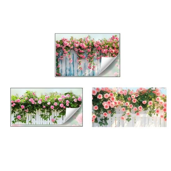 Spring Pink Flowers Fence Wall Decal Removable Floral Wall Art Murals Peel And Stick