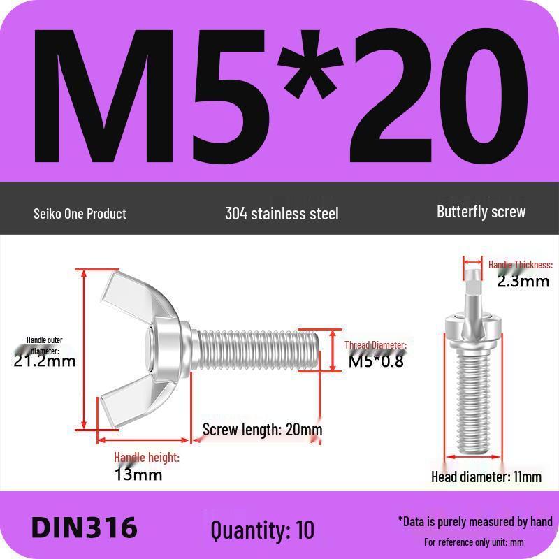 304 Stainless Steel Hand-Tightening Butterfly Weld Screws - Ram Horn M4 M5 M6 M8