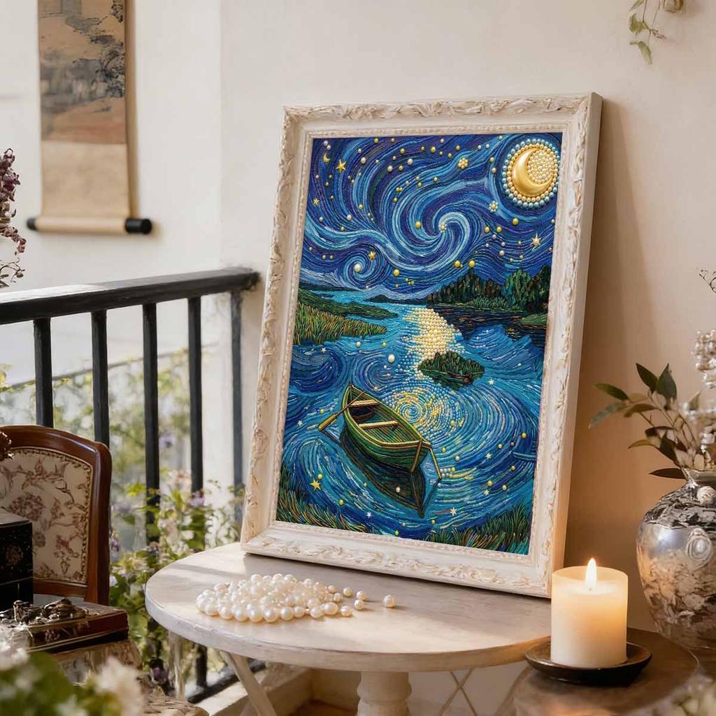 DIY Pearl Painting Set Boat Pattern Home Decoration Handmade Sticky Diamond Creative Canvas Pearl Art Painting Crafts Perfect Gift